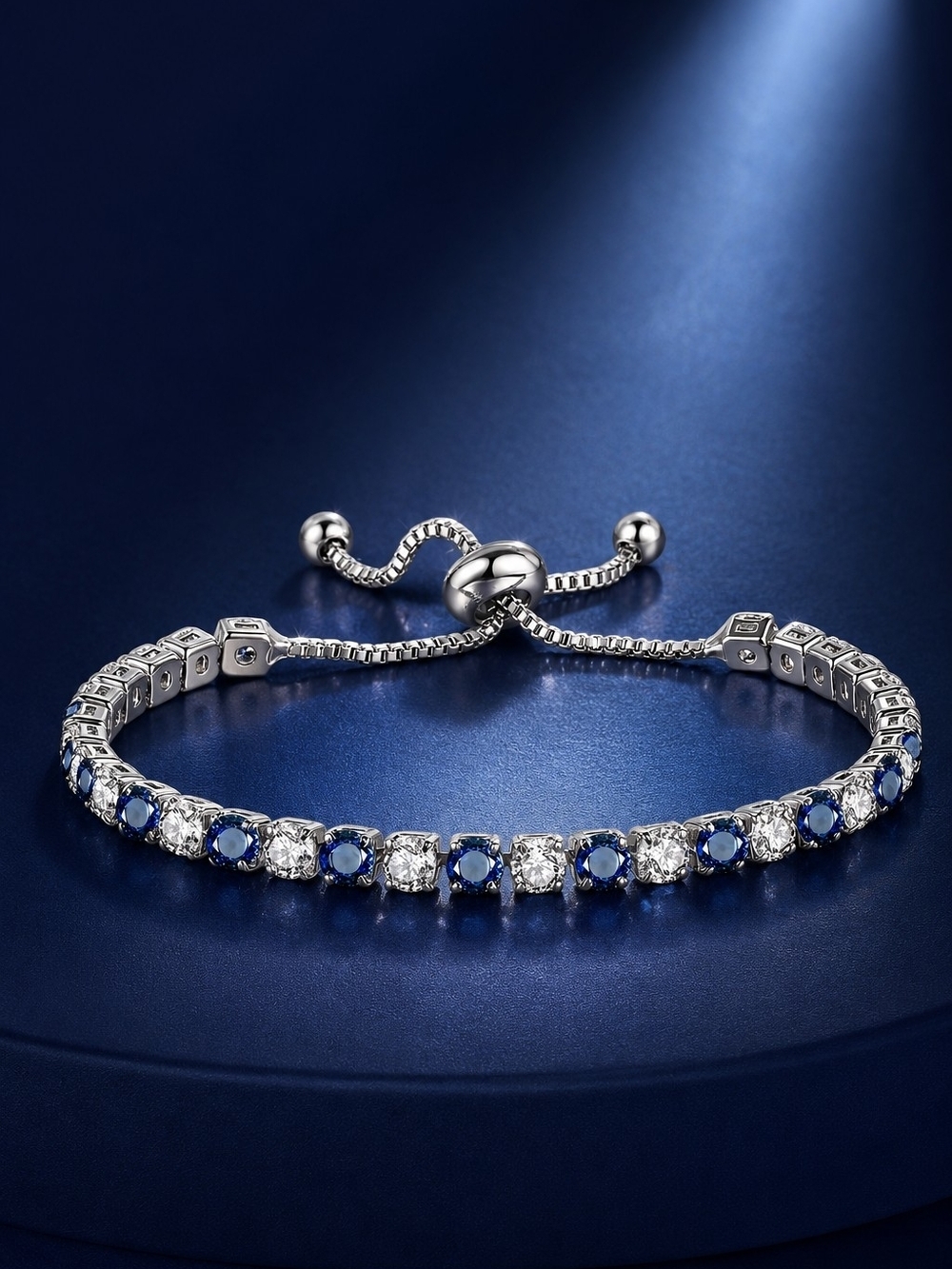Silver Bracelet with Blue and White Stones